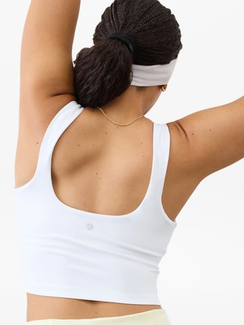 Athleta Transcend Square Neck Crop White Sports Bra Tank Wide Straps size Large